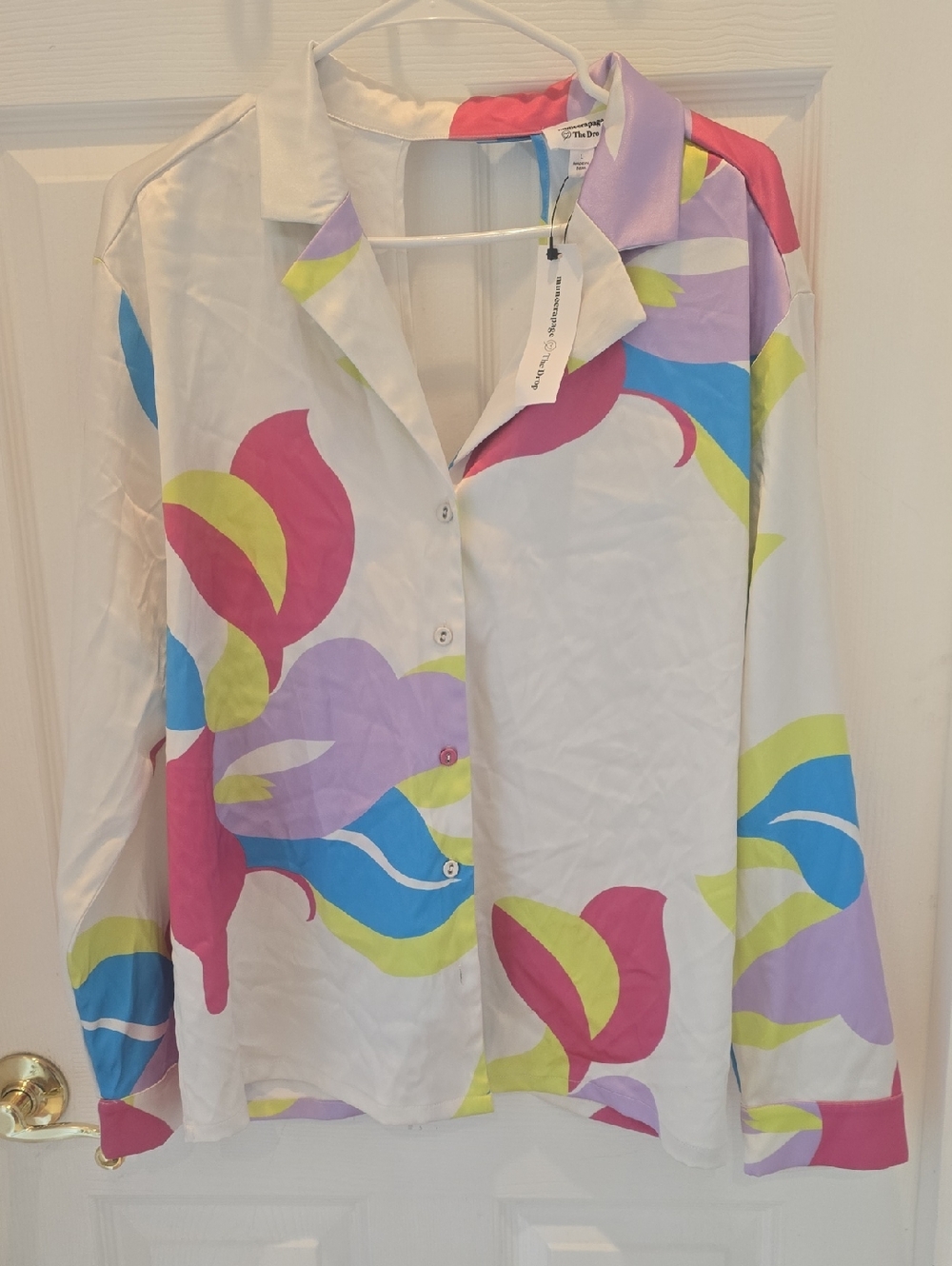 Women's White Floral-Print Button Down Shirt